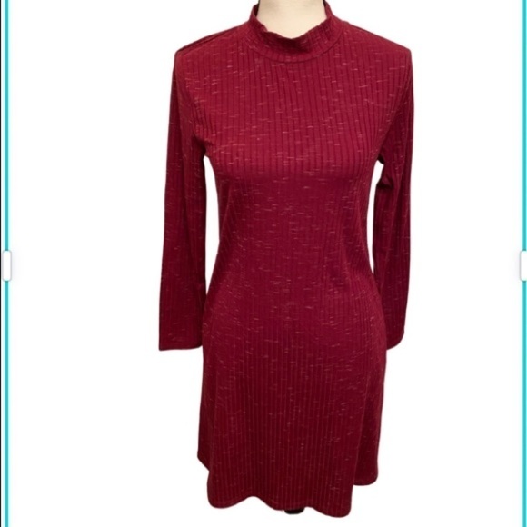 FADED GLORY KNIT DRESS Mock Neck, Pockets, Stretch - Picture 1 of 5